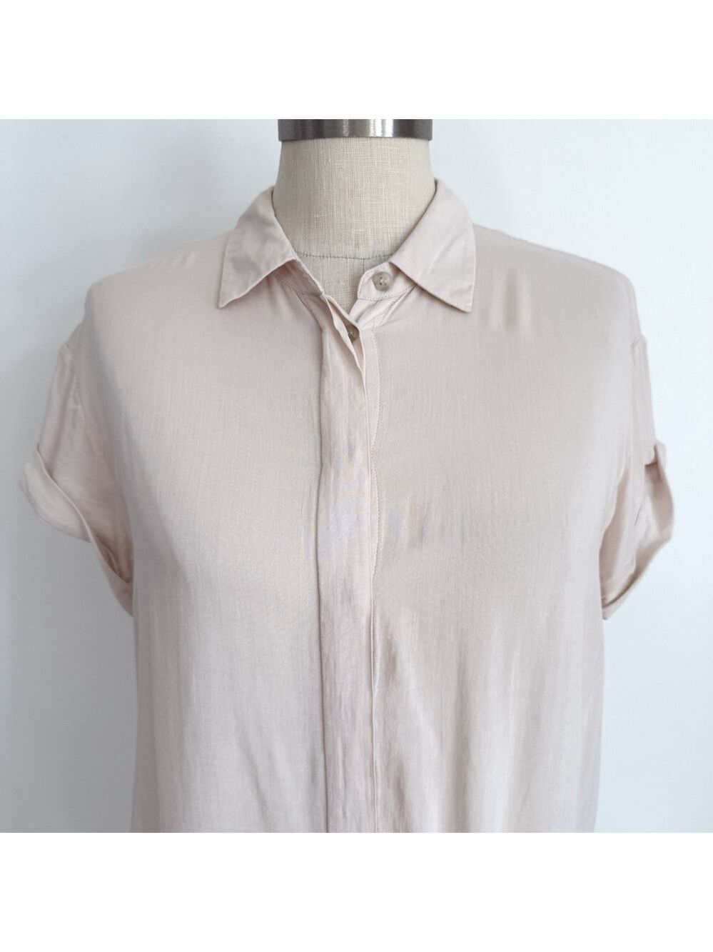 AllSaints Cheyne Blush Pink Shirt Blouse Women’s Size 6 Asymmetrical High Low - Picture 4 of 10